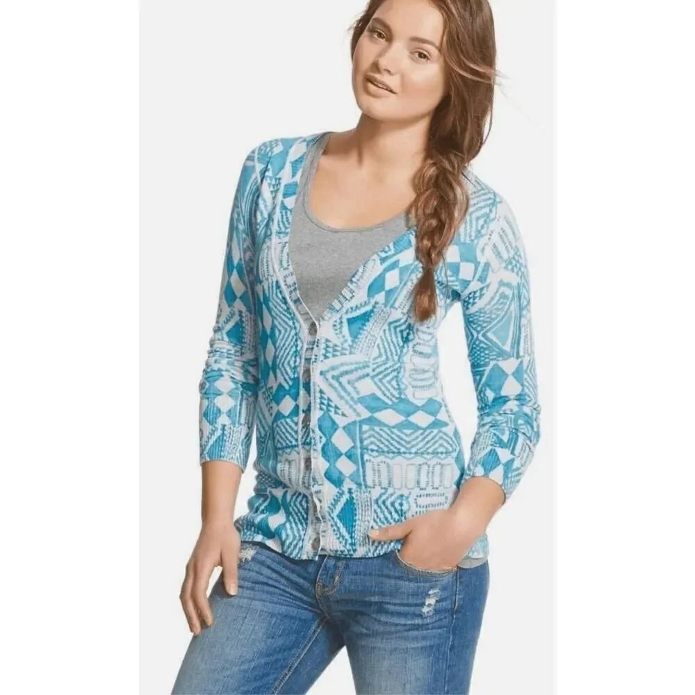 Mossimo Large NWT Women's Boyfriend Printed sweater Cardigan Grey/Blue